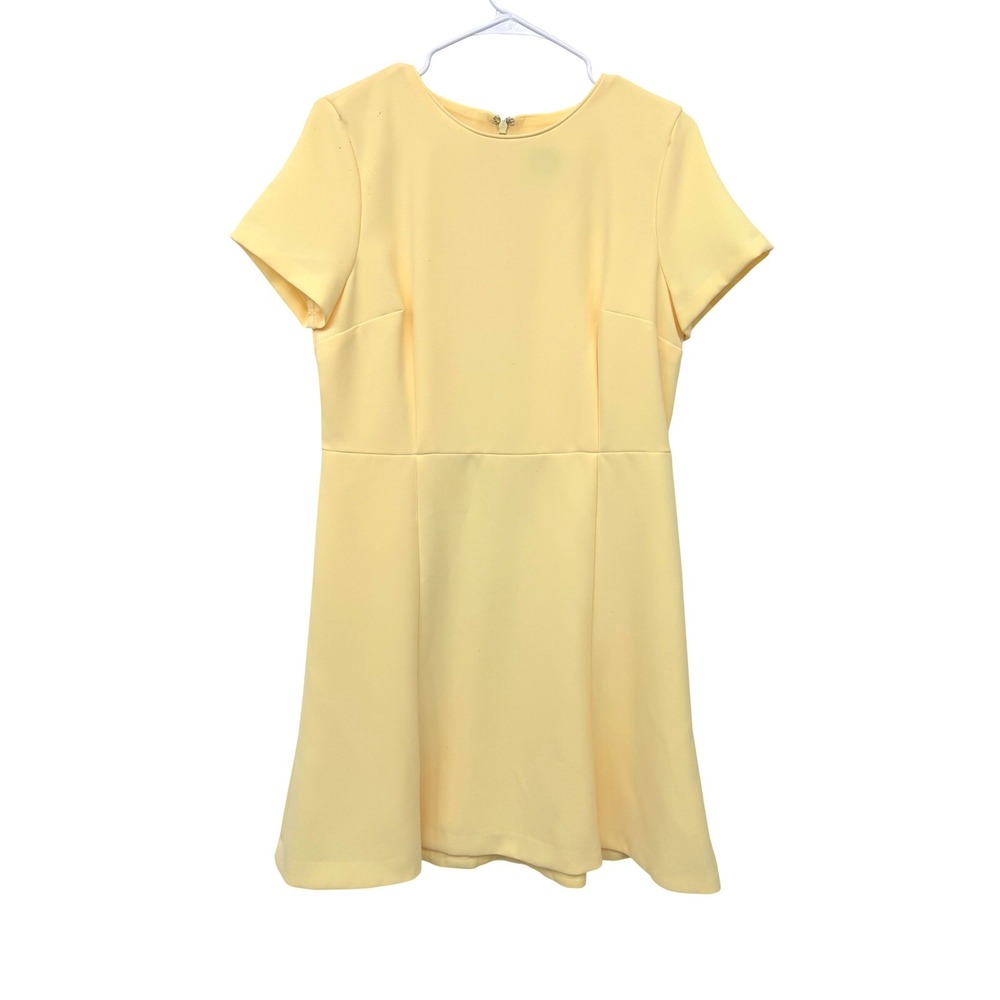 Ann Taylor Fit & Flare Dress Womens 10P Yellow Short Sleeve Crepe A-Line